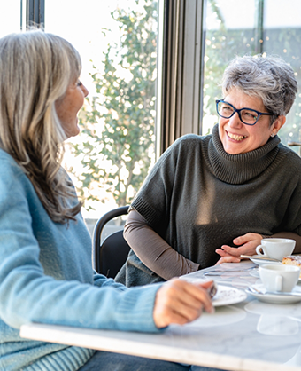 Two women enjoying coffee at a restaurant