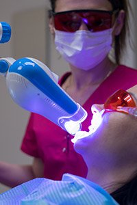 Patient receiving zoom teeth whitening